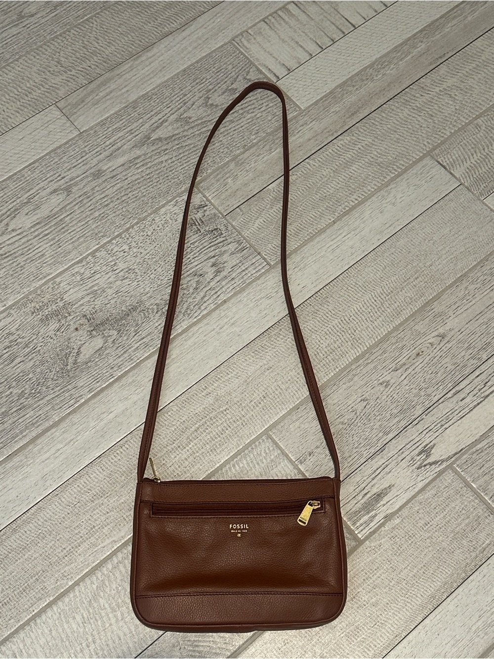 Fossil Brown Leather Mini Crossbody Bag with Gold Hardware